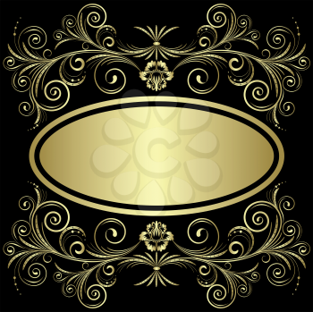 Royalty Free Clipart Image of a Gold Frame and Flourishes on Black
