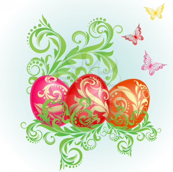 Royalty Free Clipart Image of Easter Eggs and Butterflies