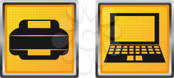 Royalty Free Clipart Image of a Printer and Computer Icon