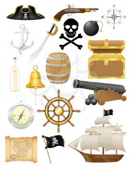 set of pirate icons vector illustration isolated on white background