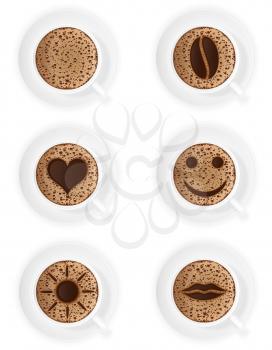 cup of coffee crema with different symbols vector illustration isolated on white backgroun