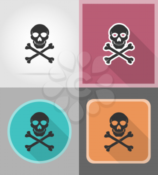 pirate skull and crossbones flat icons vector illustration isolated on background