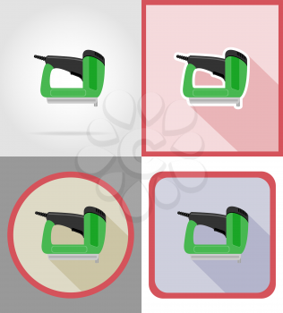 electric stapler tools for construction and repair flat icons vector illustration isolated on background
