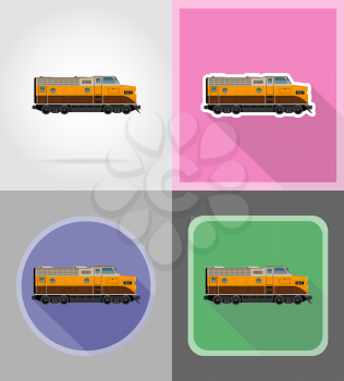 railway locomotive train flat icons vector illustration isolated on background