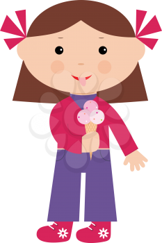Royalty Free Clipart Image of a Girl Eating Ice-Cream