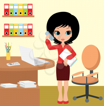 Royalty Free Clipart Image of a Woman in an Office With a Laptop