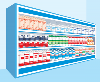 Royalty Free Clipart Image of a Supermarket Dairy Shelf