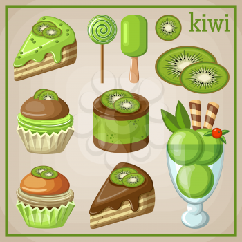 Set of sweets with kiwi. vector illustration