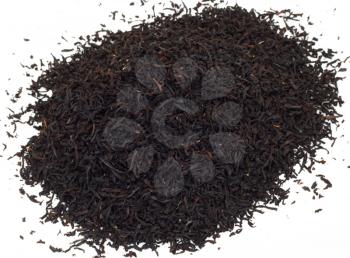 Handful of black tea leaves on white background 