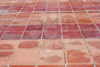 Perspective of Square red tiles floor 