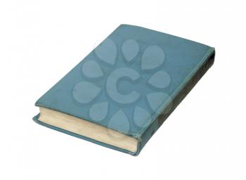 Blue book with black binding on white background 