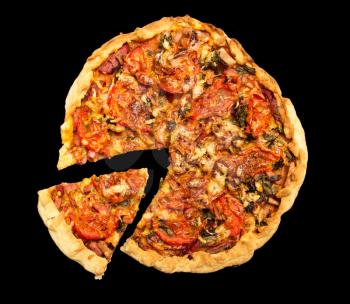 pizza on a black background