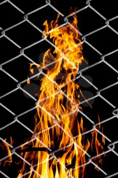 fire in a metal grid