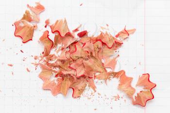 pencil shavings on white paper. close