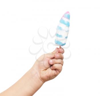 Ice cream in hand on a white background