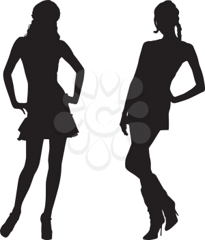 Royalty Free Clipart Image of Silhouettes of Two Young Women