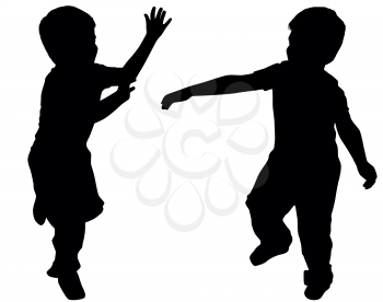 Silhouettes of two little boys who play