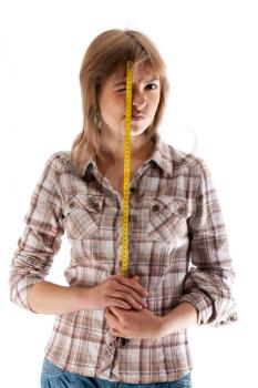 Royalty Free Photo of a Girl Holding Measuring Tape
