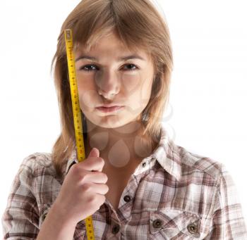 Royalty Free Photo of a Woman Holding Measuring Tape