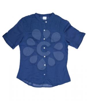 Fashionable women's blue shirt in the studio on a white background