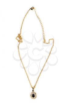 Pendant on golden chain isolated on a white background