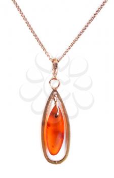 gold pendant with amber, isolate on white