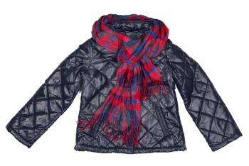 stylish quilted jacket and plaid scarf