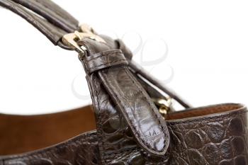 Close-up luxury female handbag over white