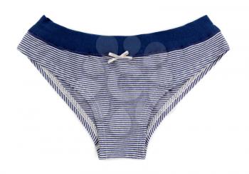 Blue and white striped women's Cotton panties simple. Isolate on white.