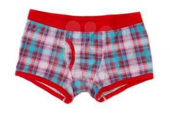 Men's boxer shorts in blue and red checkered, Isolate.