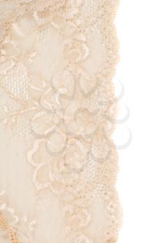 beige openwork lace isolated on white background