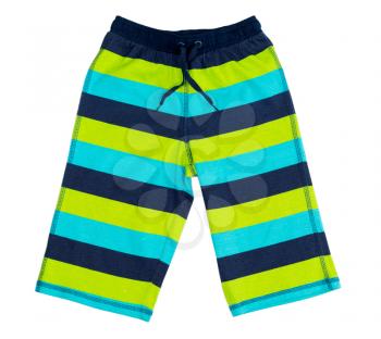 green and blue striped shorts on a white background