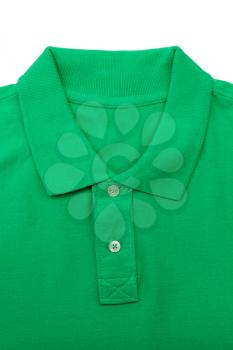 Green polo shirt close-up collar. Isolate on white.