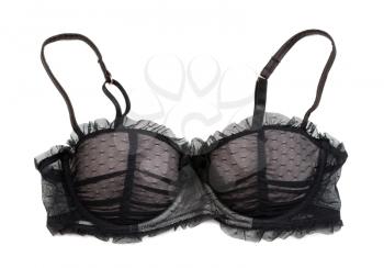 Black bra with laces and straps isolated over white background.