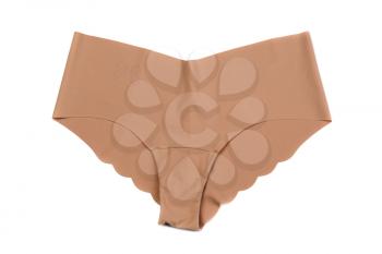 Beige seamless female panties in a pattern bow. Isolate on white.