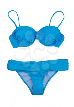 Blue swimsuit, a set of bras and panties. Isolate on white