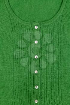 Green wool sweater, texture, collar, close-up