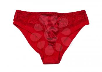 Red satin panties women. Isolate on white.