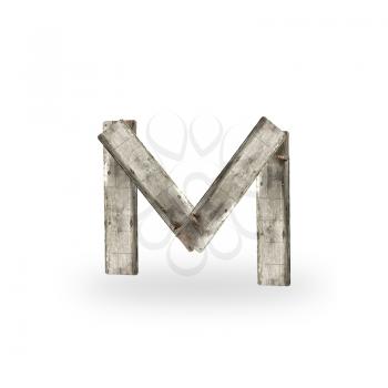 Wooden letter M on white
