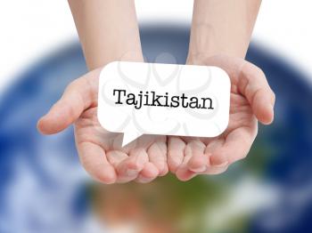 Tajikistan written on a speechbubble