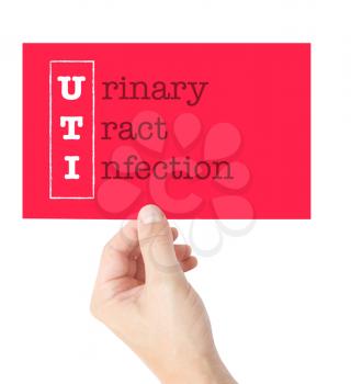Urinary Tract Infection explained on a card held by a hand