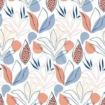 Vector Seamless Tough Tropical Pattern with Fantastic Plants and Leaves. Original Design for Wallpaper, Pattern, Print, Card etc