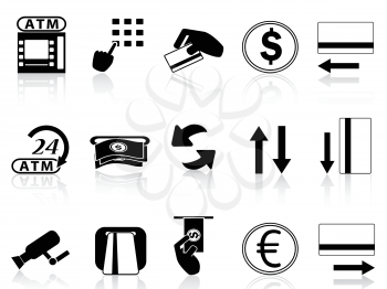 isolated atm machine and credit card icons set on white background