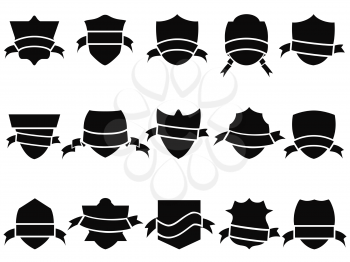 isolated black shield and ribbon icons set from white background