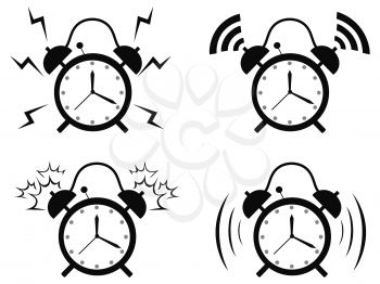isolated black alarm clock icons from white background
