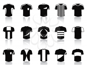 isolated black t-shirt soccer clothing icons set from white background