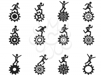 isolated businessman running gear icons set on white background