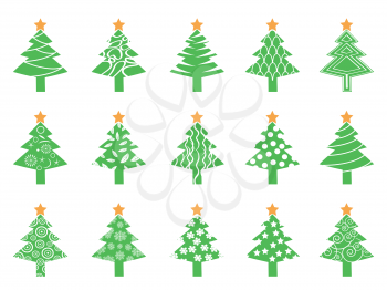 isolated green Christmas tree icons set from white background