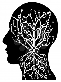 isolated human head with circuit tree from white background