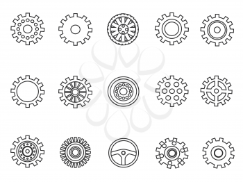 isolated gears outline icons set from white background